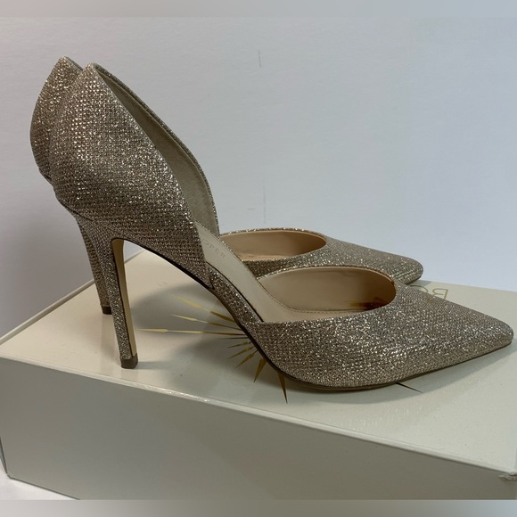 Boston Proper Womens 10 Glitter Gold Pointed Toe Heels - Picture 5 of 11